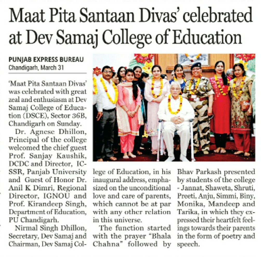 ‘Maat Pita Santaan Divas’ celebrated at Dev Samaj Head Office