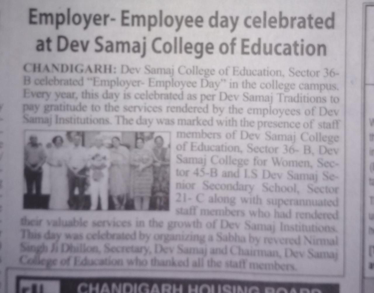Employer- Employee day celebrated at Dev Samaj Head Office